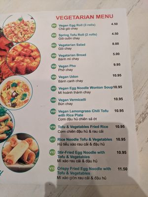 Veg menu at Delicious Pho in Chicago