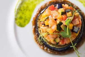 "Ratatouille of Eggplant"
Cumin-scented sauteed onions served with roasted eggplant, and homemade ratatouille which bring out the natural sweetness of the vegetables. at All Day Dining ORIGAMI in Tokyo