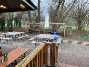 Outdoor seating and the “mud kitchen” at Cafe in the Park in Rickmansworth