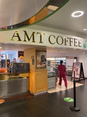 Exterior inside Saint Thomases hospital London at AMT Coffee in South East London