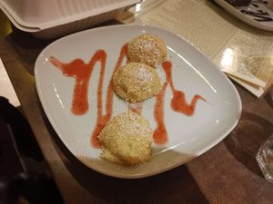 Vegan "Turos Gombóc" / curd cheese balls at Papírkutya in Veszprem