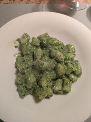 Gnocchi with pesto (vegan) at La Dimora del Bardo in Nimis