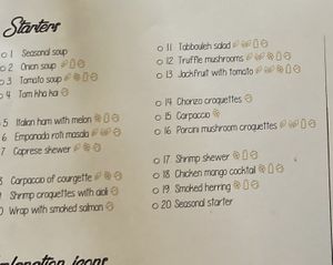 Menu. Double leaf means vegan at Bistro Belle in Oud Zuilen
