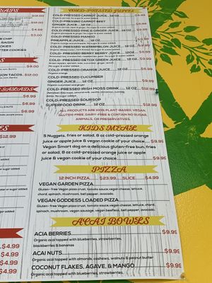 menu at Earths Goddess Holistics and Juicebar in Fort Lauderdale