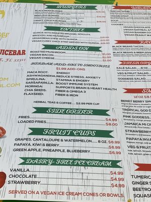 menu at Earths Goddess Holistics and Juicebar in Fort Lauderdale