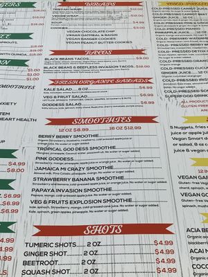 menu at Earths Goddess Holistics and Juicebar in Fort Lauderdale