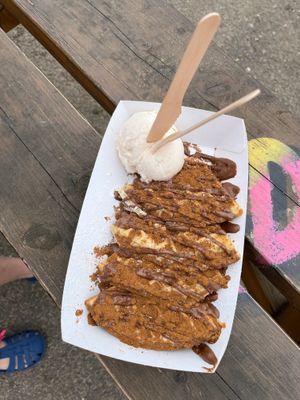 Chocolate and cinnamon waffles  at Iced on the Quay in Hayle