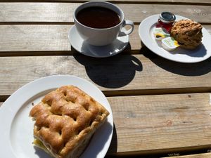 Vegan Gouda sandwich, fruits scone & sunflower spread   at Brewhouse Cafe - Seaton Delaval Hall in Seaton Sluice