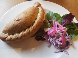 Curried cauliflower pasty with slaw at Brewhouse Cafe - Seaton Delaval Hall in Seaton Sluice