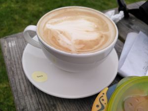 Soya decaf latte (May 2025) at Brewhouse Cafe - Seaton Delaval Hall in Seaton Sluice