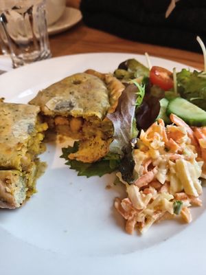 Curried chickpea pasty with salad and coleslaw at Brewhouse Cafe - Seaton Delaval Hall in Seaton Sluice