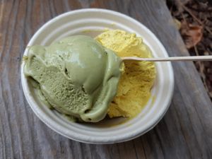 Turmeric & spice and green tea at Mr.Dewie's Cashew Creamery in Oakland