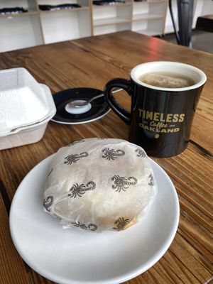 Savory Breakfast English Muff Muff w/Herbal Tea - sooooo good! 😋 highly recommend!  at Timeless Coffee - Webster in Oakland