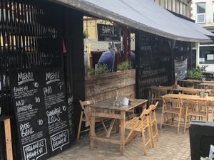 Outdoor seating at Banh Vi in Manchester