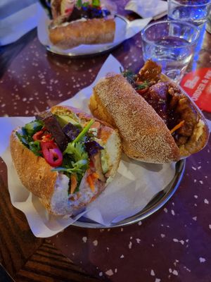 Half of the Crispy Oyster Mushroom and half of the OG Tofu banh mi at Banh Vi in Manchester