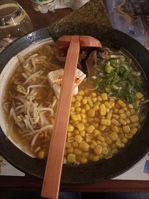 Vegeta Ramen con brodo di verdure e miso, tofu, germogli di soia, porro, mais, funghi e alga nori at Ichiban in Padua