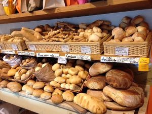 Our bread made with local flours and mother yeast at La Dispensa Contadina in Volta Mantovana