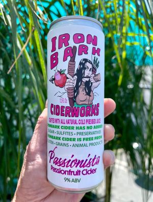 Passionista in CANS!
4 pack $15
A crisp, sunshiny passionfruit cider. The apple blend compliments the fruity, tropical flavor of the passionfruit. Delightful over ICE! at Ironbark Ciderworks  in Claremont