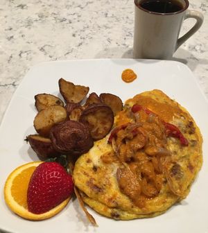 Baja Omelet with rosemary potatoes (vegan as is). A wonderful, warming & delicious breakfast. at Mason Jar Kitchen in Eagan