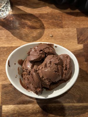 Chocolate ice cream- coconut milk-based  at Mason Jar Kitchen in Eagan