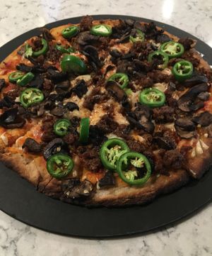 Create Your Own Stone Oven Pizza on cauliflower crust with Beyond Meat chorizo, mushrooms, jalapeños & plant-based mozzarella cheese. Individual (12”) is the perfect size. at Mason Jar Kitchen in Eagan