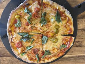 Vegan version of margherita pizza   at Mason Jar Kitchen in Eagan