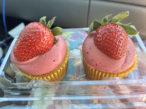 Vegan gluten free strawberry lemonade cupcake with lemon curd filling.  $4.25 each   at Mason Jar Kitchen in Eagan