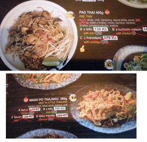 Vegan options - main dishes
Pad Thai needs request with tofu and without eggs + fish sauce
Meat in style Thailand possible with tofu at Golden Sun in Havlickuv Brod