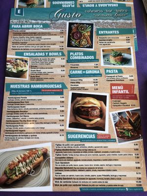 Menu is Spanish   at Gusto BistroBar in Blanes