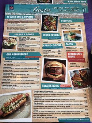 Menu in English   at Gusto BistroBar in Blanes
