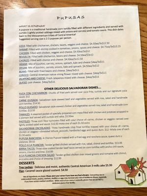 menu (10/2023)  at Gloria's Pupuseria in Staunton