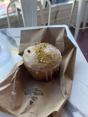 vegan pistachio orange muffin   at Mystic Mocha in San Diego