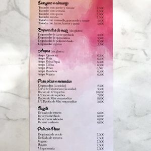 Part of the menu at Mi Querencia in Mallorca