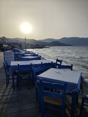 Waterfront seating at The Cellar Tavern in Crete
