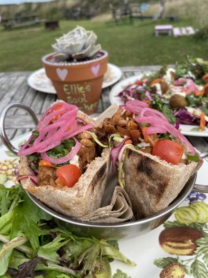 Jackfruit shwarma with brown pitta  at Ellies Soul Kitchen in Helston