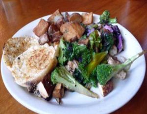vita scramble: tofu, veggies, red onion, garlic and spinach at Cafe Gertrude in Portland