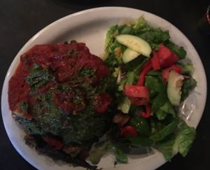 Vegan lasagna with marinara and pesto at Cafe Gertrude in Portland