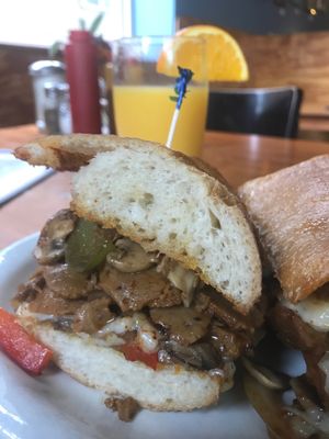 Seitan Cheese Steak with vegan cheese at Cafe Gertrude in Portland