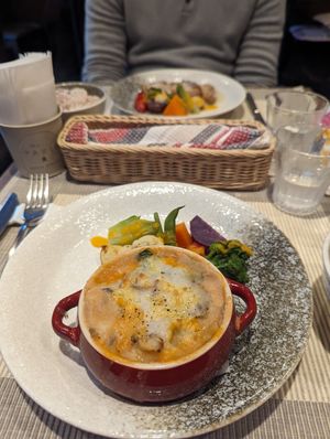 Taro gratin with veg, rice on the side at Vegetable Dining Sakai in Odawara