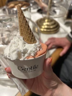 Fior di latte al riso, strawberry sorbett  at Gelateria Gentile  in Bari