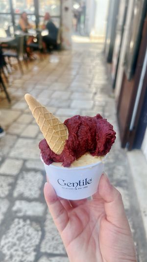 mulberry and Puglian peach  at Gelateria Gentile  in Bari