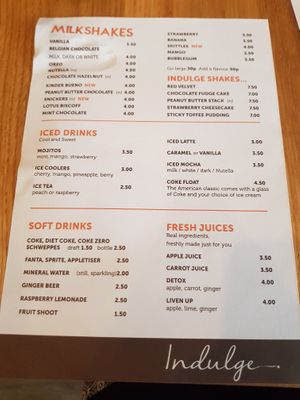 menu at Indulge in Pinner