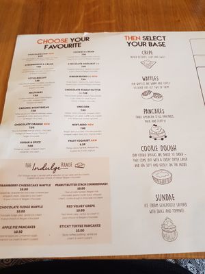 menu at Indulge in Pinner