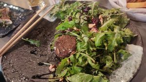 Quinoa and beet patties at weare50 in Zagreb