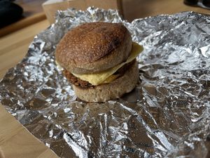 Vegan breakfast sandwich   at Woodland Baking and Coffee in Stowe