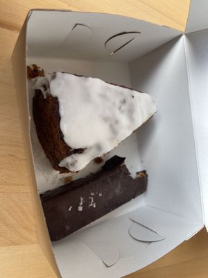 Chocolate peanut bar with aforementioned cake  at Woodland Baking and Coffee in Stowe