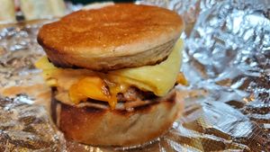 vegan breakfast sandwich at Woodland Baking and Coffee in Stowe