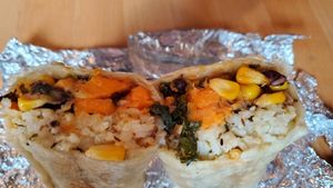 Vegan burrito at Woodland Baking and Coffee in Stowe