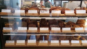 three vegan baked options clearly marked at Woodland Baking and Coffee in Stowe
