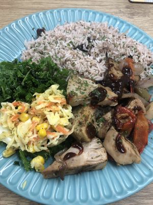 BBQ Jackfruit with Rice, Peas and Salad at Leah's Place  in Wolverhampton
